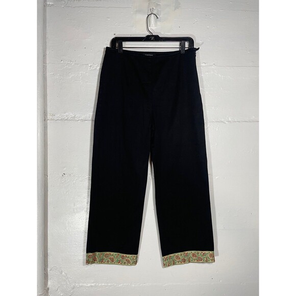 Vintage Y2K Cropped Wide Leg Cigarette Pants Embroidered Hem Karen Kane Sz 12 - Picture 2 of 11